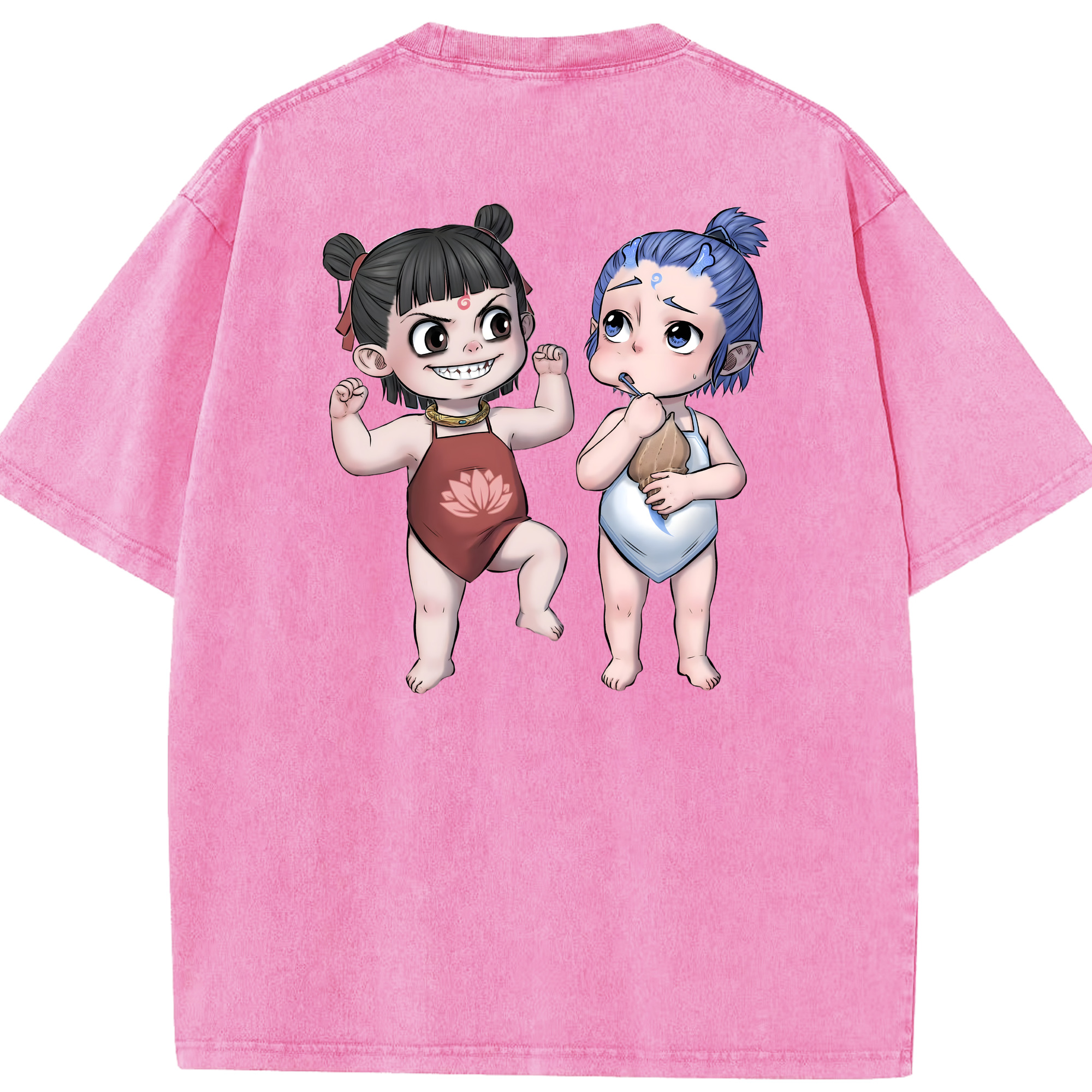 （画像用） Ne Zha 2 ナタ 魔童の大暴れ 綿100% ヴィンテージ風 半袖Tシャツ（背面プリント）